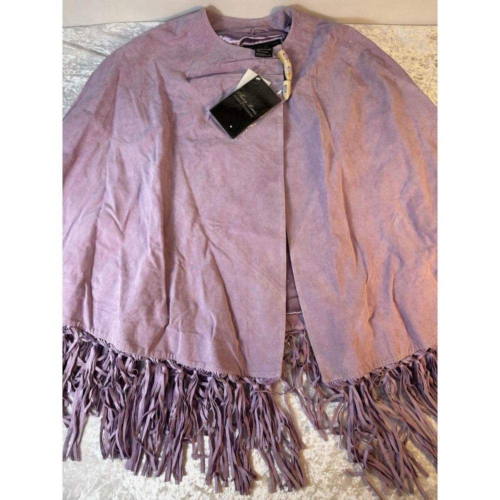 Vintage Terry Lewis Lilac Suede Leather Fringe Cape Poncho One Size NWT Boho